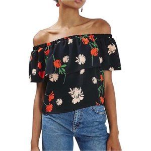 Topshop Black Floral Off-Shoulder Top